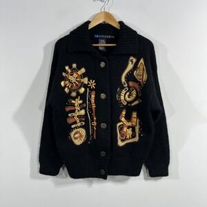 IB Diffusion Mohair Artsy Fairy Grunge Cardigan Sweater Black Beaded VTG Small